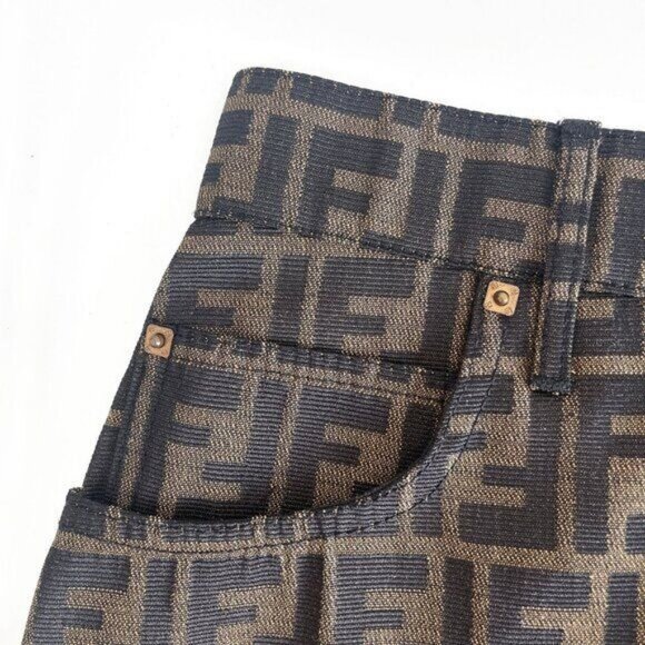 Authentic FENDI FF Zucca Vintage Printed Mini Skirt Brown Tan Pockets - Picture 4 of 12